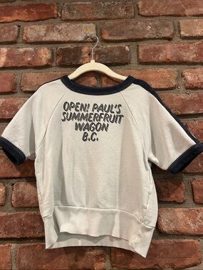 Bobo Choses Short Sleeve Crewneck Top in Cream with Navy Trim